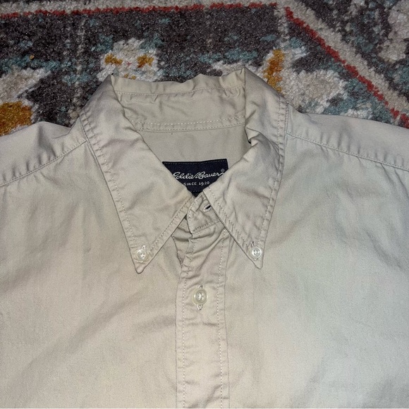 Eddie Bauer casual button up t shirt cream/pale yellow colored mens size L - Picture 9 of 10